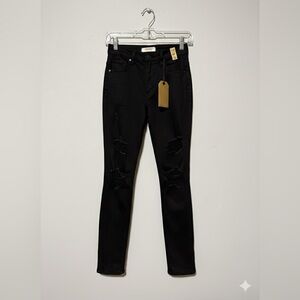 Vibrant Black Ripped Skinny Jeans for Women